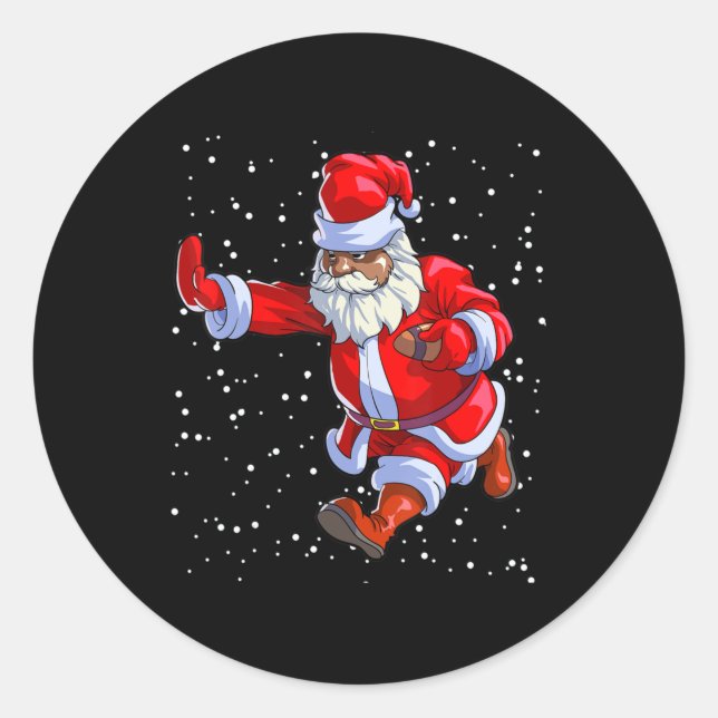 Black African American Santa Claus Football Afro C Classic Round Sticker (Front)