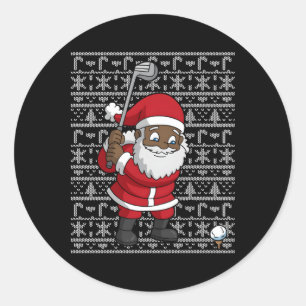Black African American Santa Claus Golf Ugly Classic Round Sticker