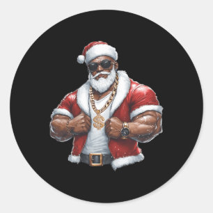 Black African American Santa Claus Xmas Merry Chri Classic Round Sticker