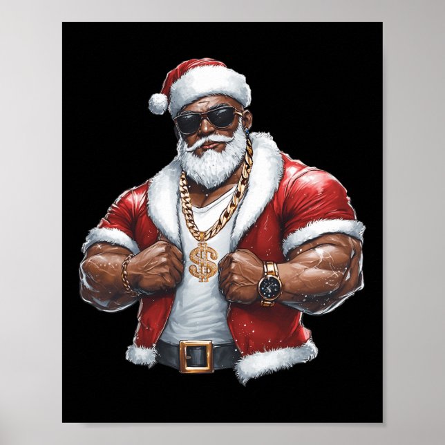 Black African American Santa Claus Xmas Merry Chri Poster (Front)