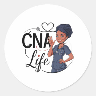 Black African American Woman Cna Nurse Black Histo Classic Round Sticker
