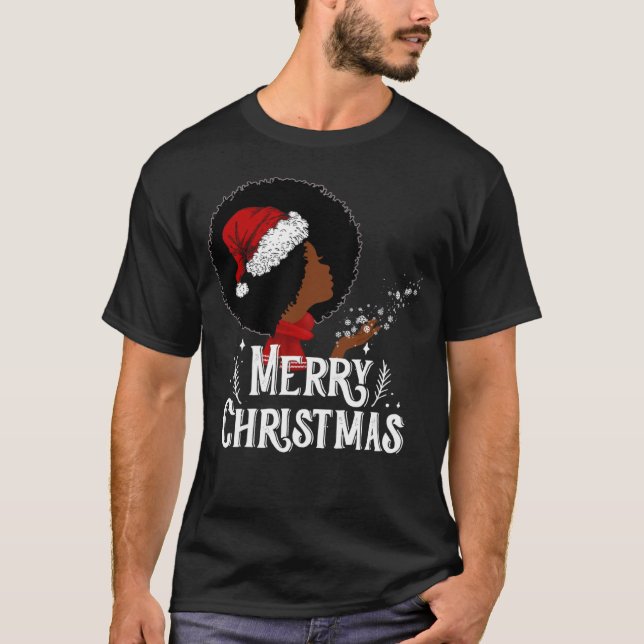 Black African American Women Santa Hat Christmas M T-Shirt (Front)