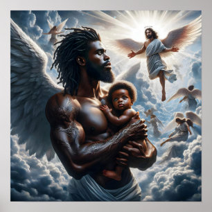Black African Angel man With baby Poster