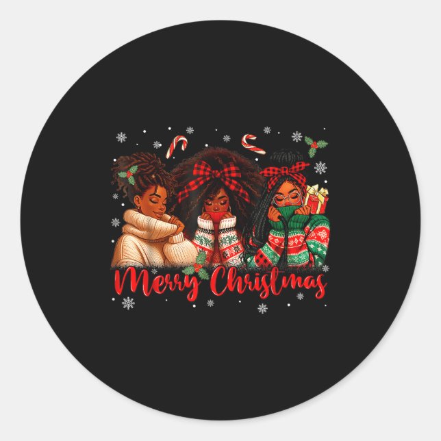 Black African Girl American Melanin Christmas Sant Classic Round Sticker (Front)