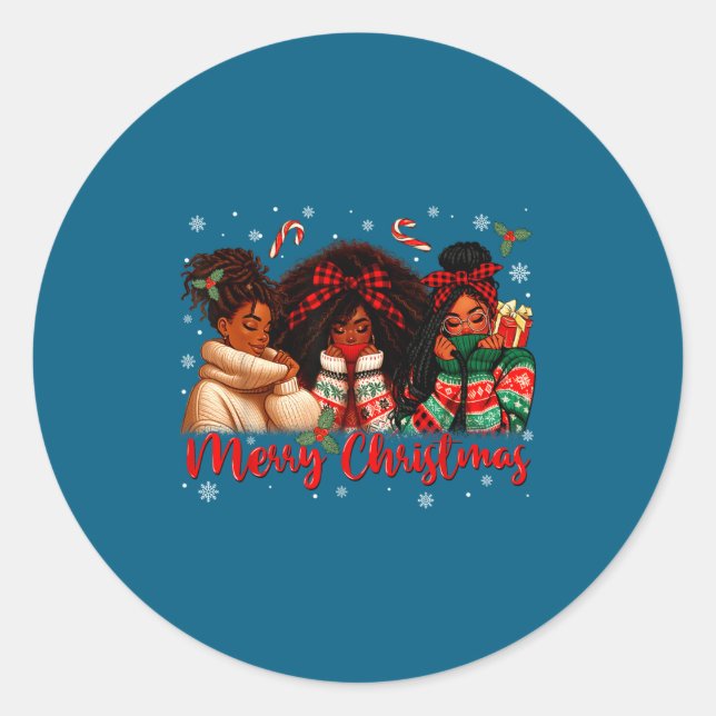 Black African Girl American Melanin Christmas Sant Classic Round Sticker (Front)