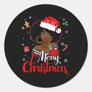 black african girl american melanin christmas sant classic round sticker