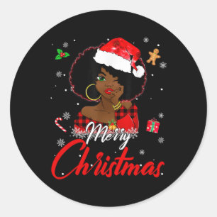 Black African Girl American Melanin Christmas Sant Classic Round Sticker