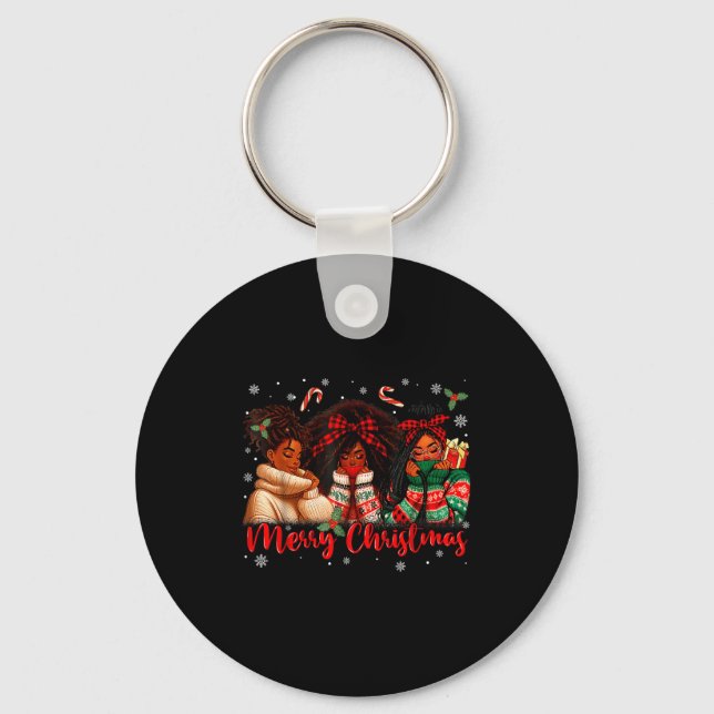 Black African Girl American Melanin Christmas Sant Key Ring (Front)