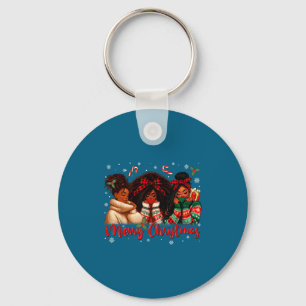 Black African Girl American Melanin Christmas Sant Key Ring