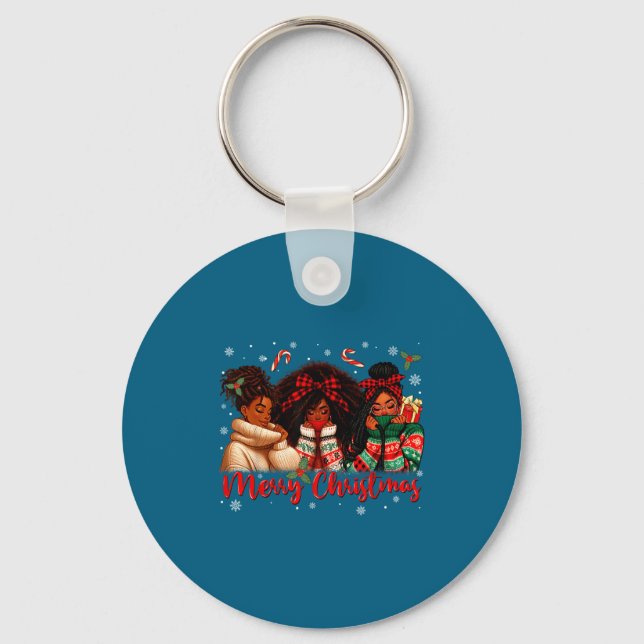 Black African Girl American Melanin Christmas Sant Key Ring (Front)
