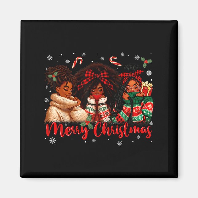 Black African Girl American Melanin Christmas Sant Magnet (Front)