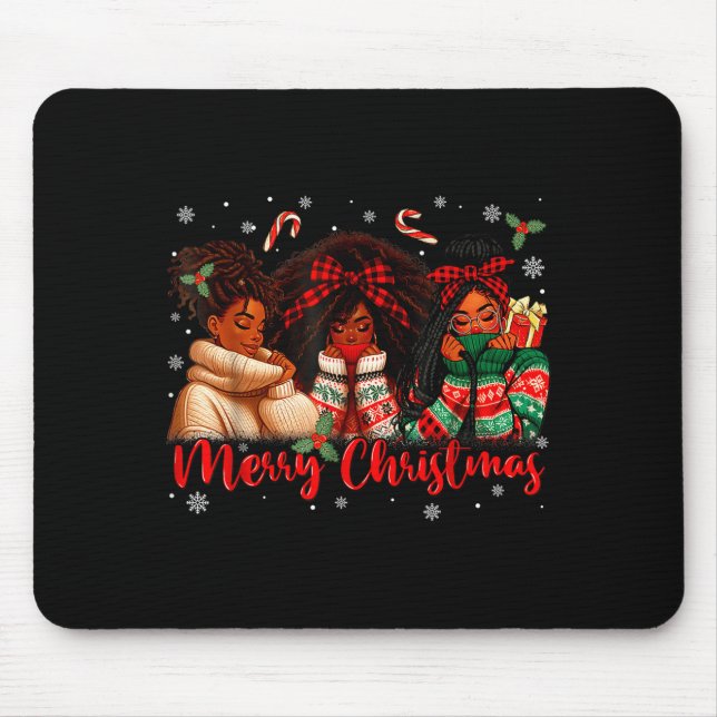 Black African Girl American Melanin Christmas Sant Mouse Pad (Front)