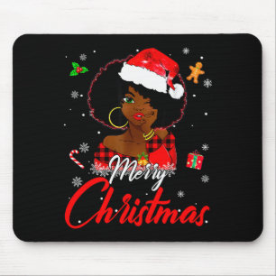 Black African Girl American Melanin Christmas Sant Mouse Pad