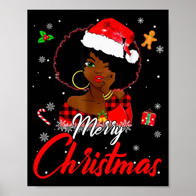Black African Girl American Melanin Christmas Sant Poster (Front)