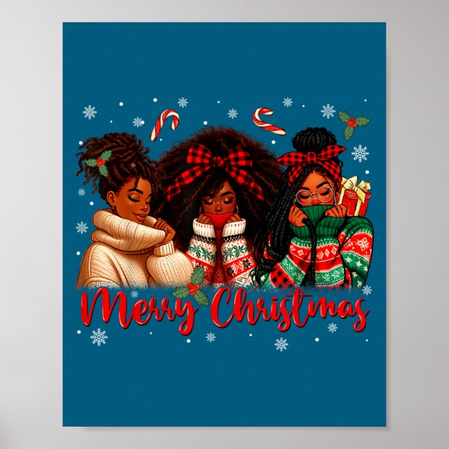 Black African Girl American Melanin Christmas Sant Poster (Front)