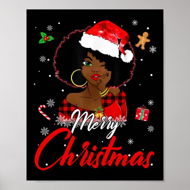 Black African Girl American Melanin Christmas Sant Poster (Front)