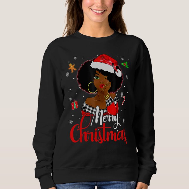Black African Girl American Melanin Christmas Sant Sweatshirt (Front)