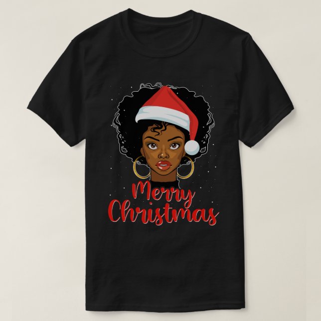 Black African Girl American Melanin Christmas Sant T-Shirt (Design Front)