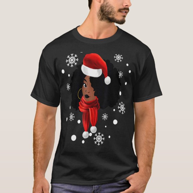 Black African Girl American Melanin Christmas Sant T-Shirt (Front)