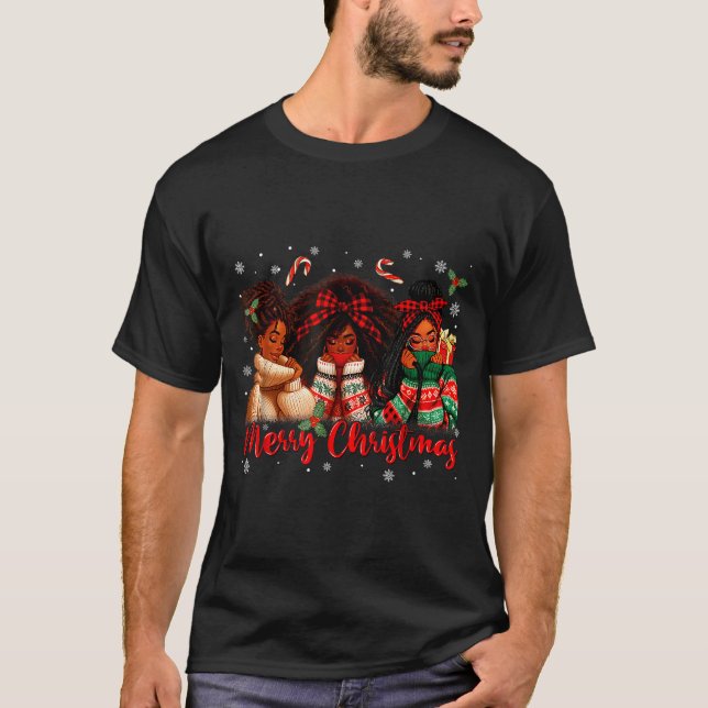Black African Girl American Melanin Christmas Sant T-Shirt (Front)