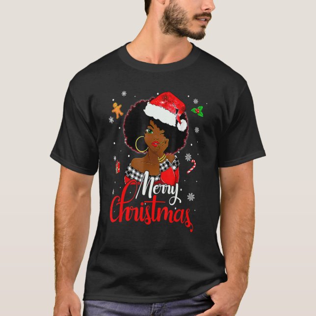 Black African Girl American Melanin Christmas Sant T-Shirt (Front)