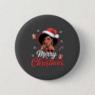 Black African Girl American Merry Christmas Santa 6 Cm Round Badge
