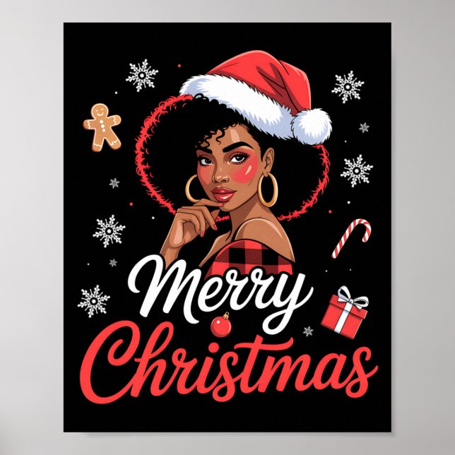 Black African Girl American Merry Christmas Santa  Poster (Front)