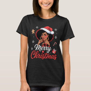 Black African Girl American Merry Christmas Santa T-Shirt