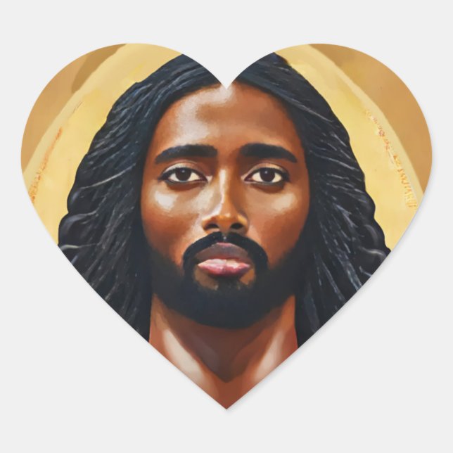 Black African Jesus Christ Religious Art Heart Sticker (Front)