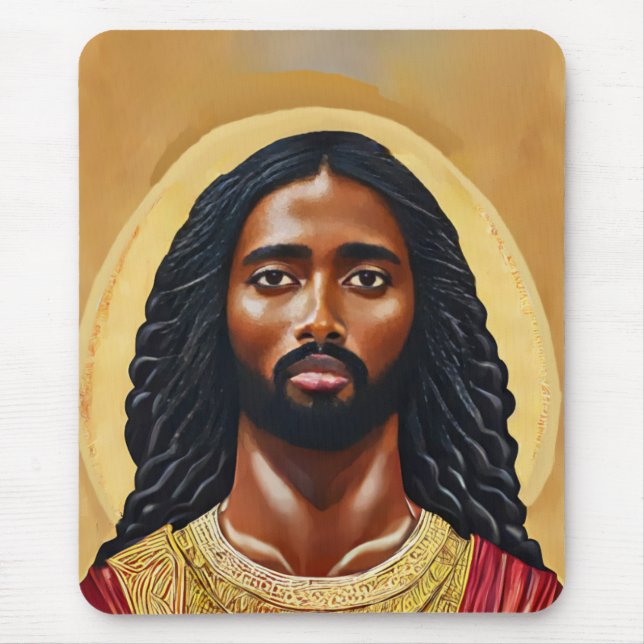 Black African Jesus Christ Religious Art Mouse Pad (Front)