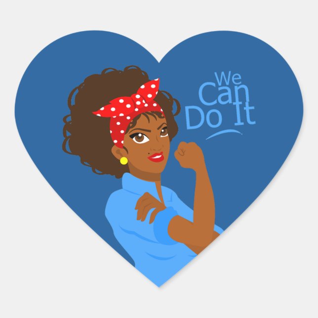 black african rosie the riveter we can do it heart sticker (Front)