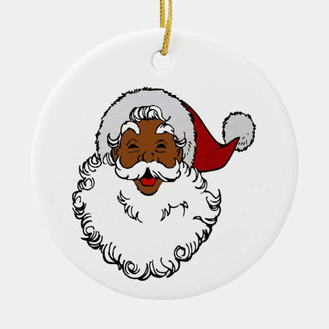 black african santa claus christmas ceramic ornament (Front)
