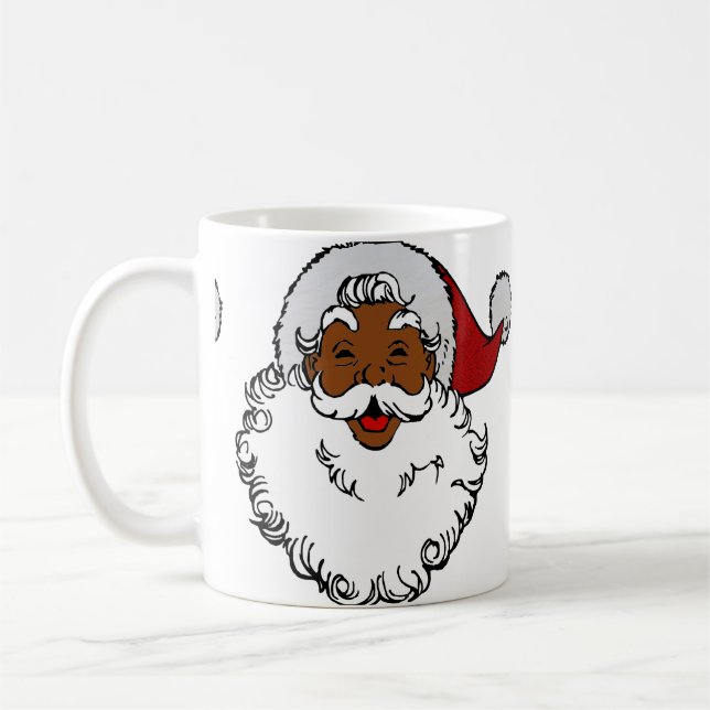 black african santa claus christmas coffee mug (Left)