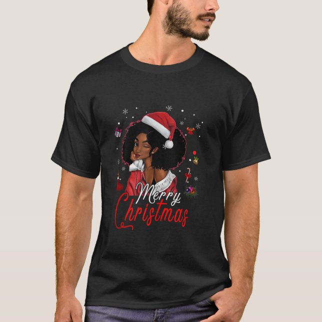 Black African Santa Hat African American Merry Chr T-Shirt (Front)