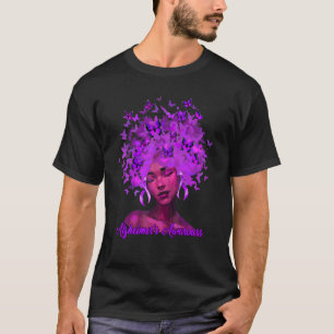 Black African Woman Afro Purple Ribbon Alzheimer's T-Shirt