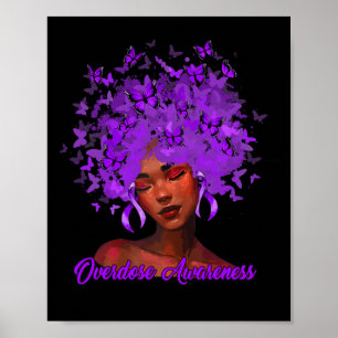 Black African Woman Afro Purple Ribbon Overdose Aw Poster