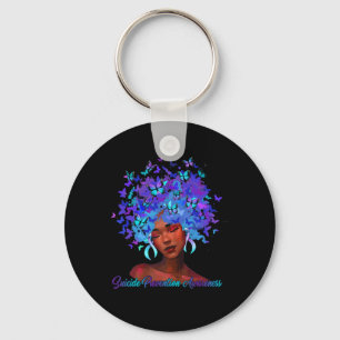 Black African Woman Afro Teal And Purple Suicide P Key Ring