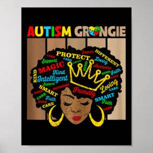 Black Afro African American Autism Grangie Awarene Poster