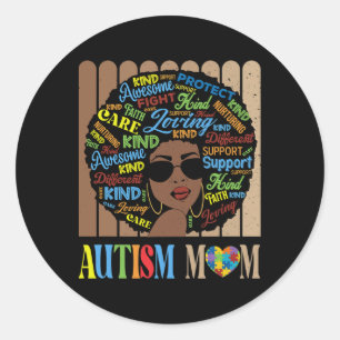 Black Afro African American Autism Mum Awareness M Classic Round Sticker