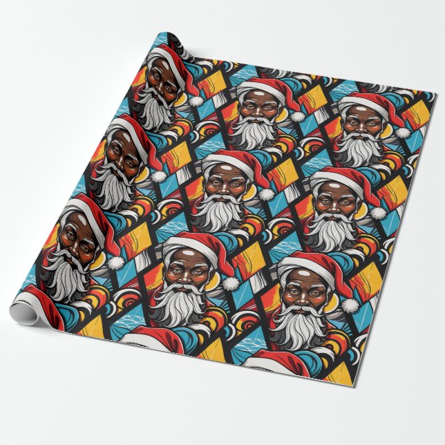 Black Afro American Santa Claus Urban Graffiti Wrapping Paper (Unrolled)