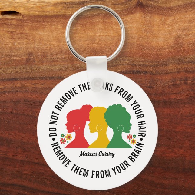 BLACK AFRO HAIR Inspirational Quote Key Ring (Front)