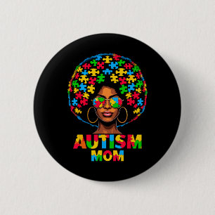 Black Afro Mum American Autism Awareness 6 Cm Round Badge