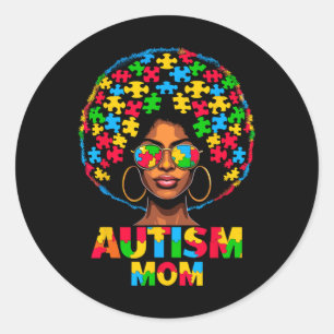 Black Afro Mum American Autism Awareness Classic Round Sticker