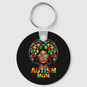 Black Afro Mum American Autism Awareness  Key Ring