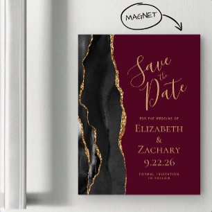 Black Agate Burgundy Save the Date Magnetic Invitation