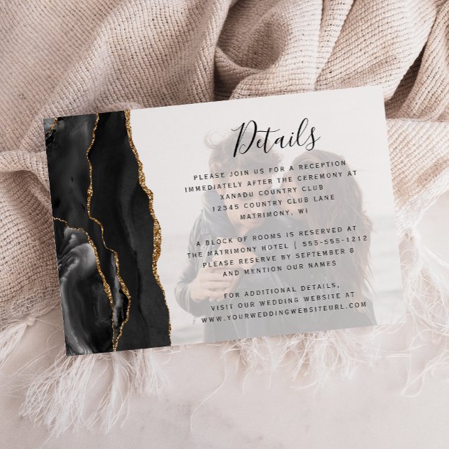 Black Agate Faded Photo Overlay Wedding Details Enclosure Card (Creator Uploaded)