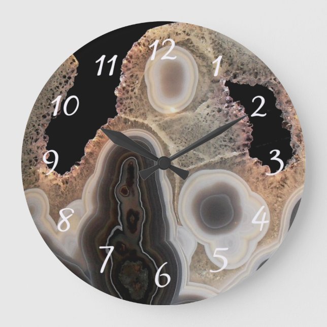 Black Agate Faux Marble Stone Gem Clock (Front)
