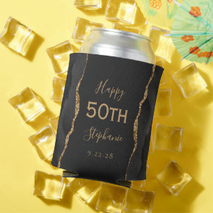 Black Agate Gold Dark 50th Birthday Party Can Cooler
