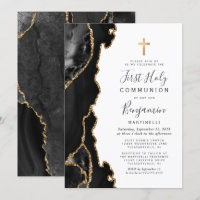 Black Agate Gold Glitter First Holy Communion
