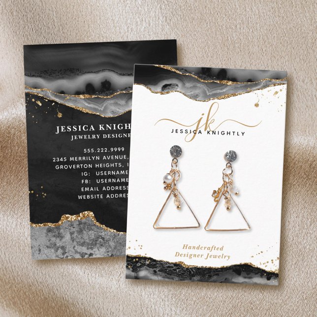 Black Agate Gold Glitter Jewellery Display Business Card (Creator Uploaded)